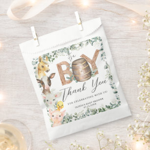 Cute Farm Animals Greenery Boy Barn Baby Shower  Favour Bag