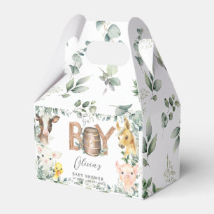 Cute Farm Animals Greenery Boy Barn Baby Shower Favour Box