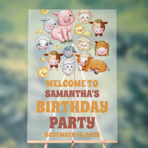 Cute Farm Animals Kids Birthday Welcome Frosted Acrylic Sign