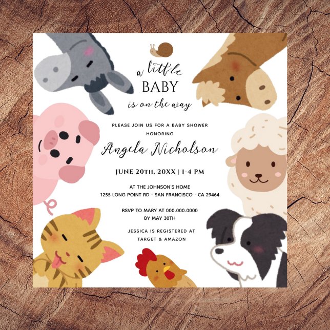 Cute Farm Animals Modern Watercolor Baby Shower Invitation (Creator Uploaded)