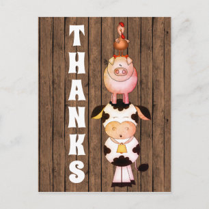 Cute Farm Animals on Barn Wood Thanks Thank You Postcard