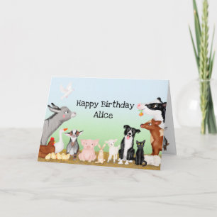 Cute farm animals personalized birthday card