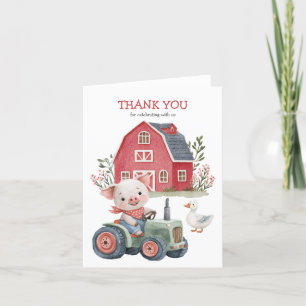 Cute Farm Animals Pig Barnyard Birthday Party Thank You Card