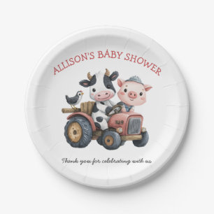 Cute Farm Animals Pig Cow Barnyard Baby Shower Paper Plate