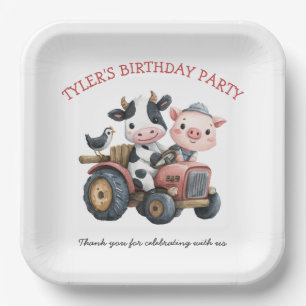 Cute Farm Animals Pig Cow Birthday Party Paper Plate
