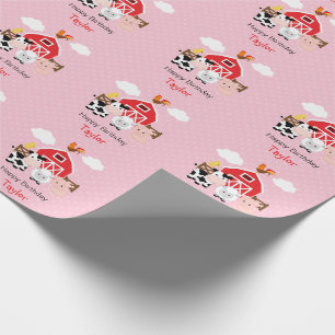 Cute Farm Animals (Pink) Birthday Personalised Wrapping Paper