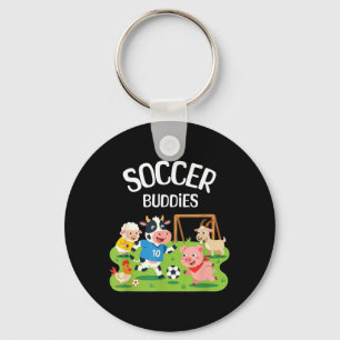 Cute Farm Animals Playing Soccer Football Kids Key Ring