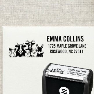 Cute Farm Animals Return Address Personalised Self-inking Stamp