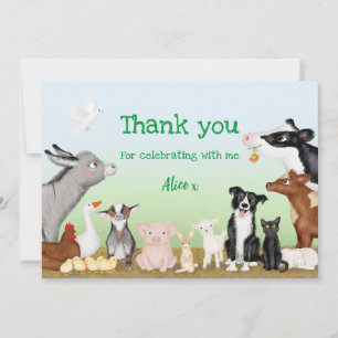 Cute farm animals thank you card (large)