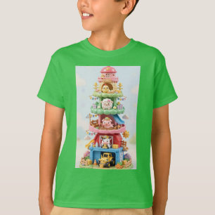 Cute Farm Animals Tower Barn - Cow Pig Sheep T-Shirt