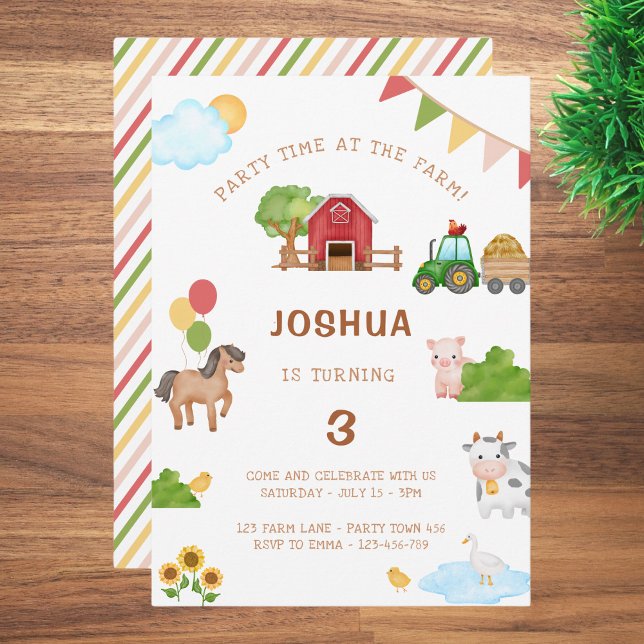 Cute Farm Animals Tractor Barn Birthday Invitation (Creator Uploaded)