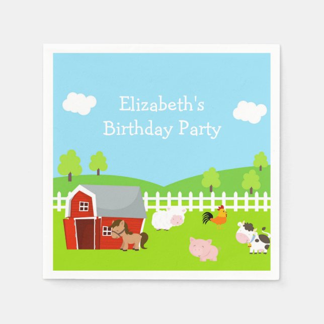 Cute Farm Animals Unisex Birthday Napkin (Front)