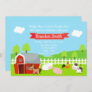 Cute Farm Animals Unisex Birthday Party Invitation