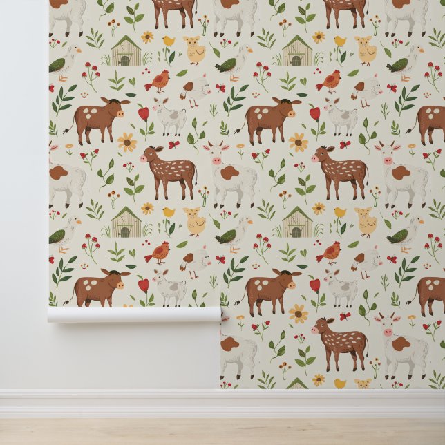 Cute Farm Baby Animals with Boho Florals #11 Wallpaper (Application)