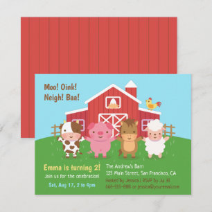 Cute Farm Barn Animals Kids Birthday Party Invitation