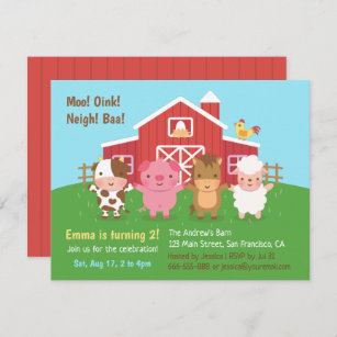 Cute Farm Barn Animals Kids Birthday Party Invitation