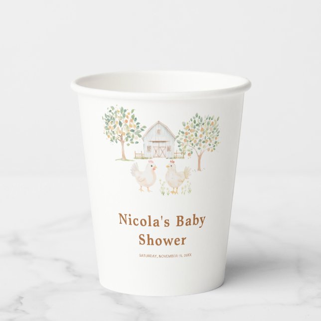 Cute Farm Barn Baby Shower Paper Cups (Back)