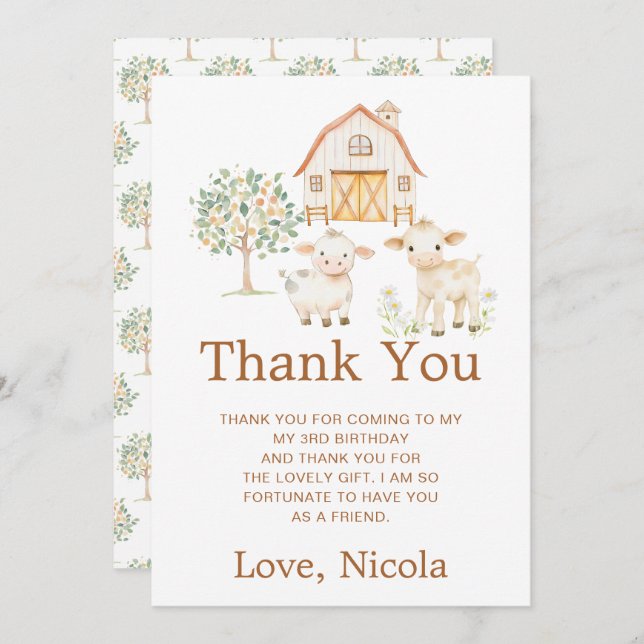 Cute Farm Barn Birthday Thank You Card (Front/Back)