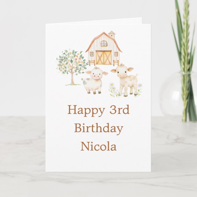 Cute Farm Barn Cows Birthday Party Card (Front)