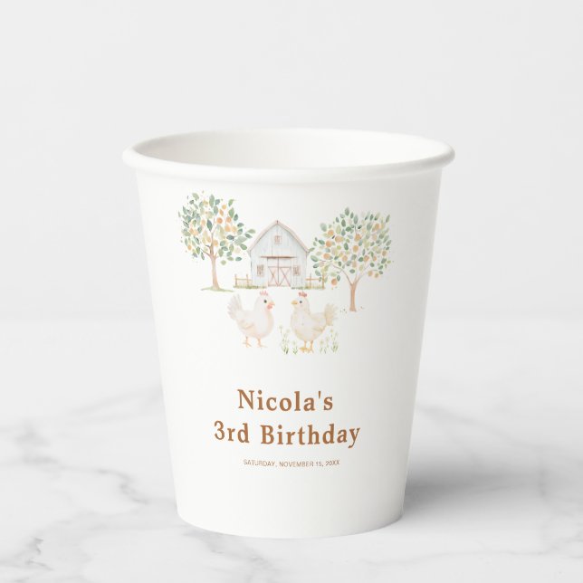 Cute Farm Barn Hens Birthday Paper Cups (Front)