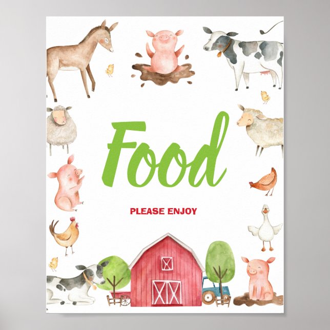 Cute Farm Barnyard Party Food Tabletop Sign  (Front)