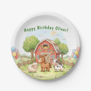 Cute Farm Birthday Paper Plate