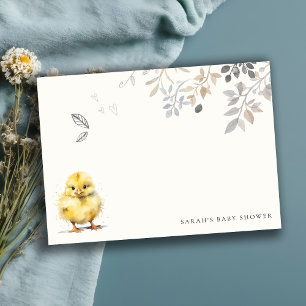 Cute Farm Chick Watercolor Floral Baby Shower Card