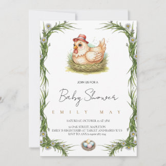 ِCute Farm Chicken Baby Shower  Invitation