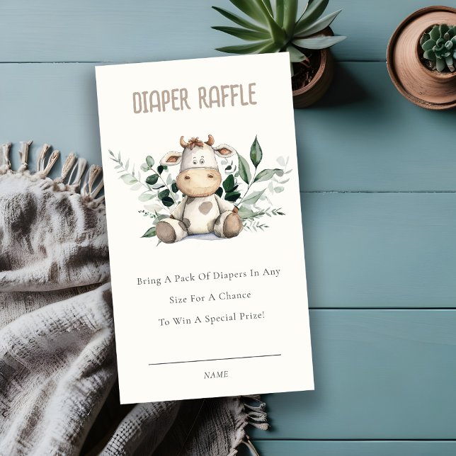 Cute Farm Cow Foliage Diaper Raffle Baby Shower Enclosure Card (Creator Uploaded)