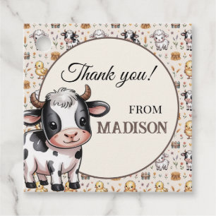 Cute Farm Cow Kids Name Birthday “Thank You” Favour Tags