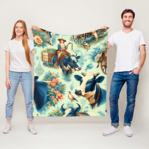 Cute Farm Cow Watercolor Painting Fleece Blanket