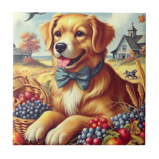 Cute Farm Dog Painting Ceramic Tile (Front)