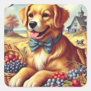 Cute Farm Dog Painting Square Sticker