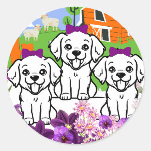 Cute Farm Dogs Classic Round Sticker