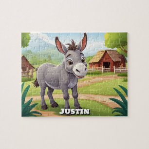 Cute Farm Donkey Personalised  Jigsaw Puzzle