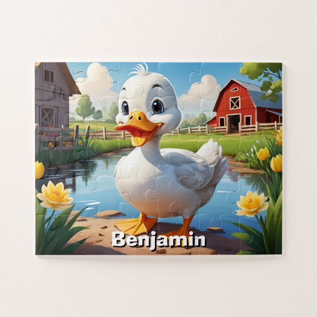 Cute Farm Duck Personalised Kid's Jigsaw Puzzle (Horizontal)