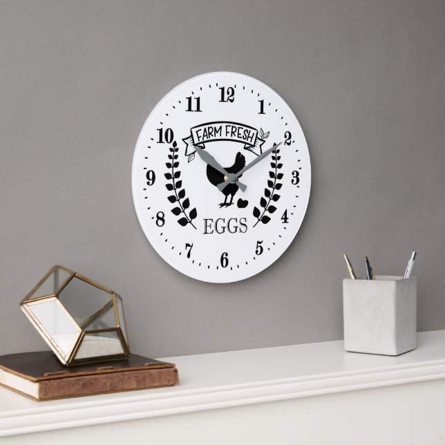 cute Farm fresh eggs Country Large Clock (Office)