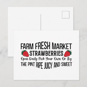 Cute farm fresh strawberries postcard