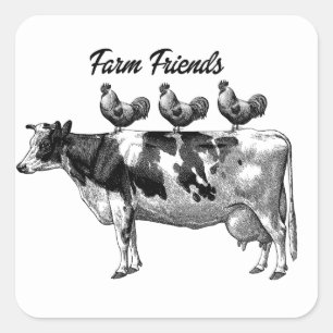 Cute Farm friends Vintage cow roosters sticker