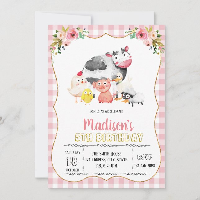 Cute farm girl party invitation (Front)