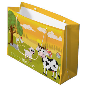 cute Farm Happy Birthday animals Large Gift Bag