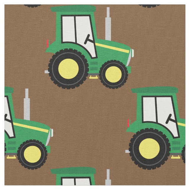 Cute Farm Kids Tractor Brown Fabric (Close Up)