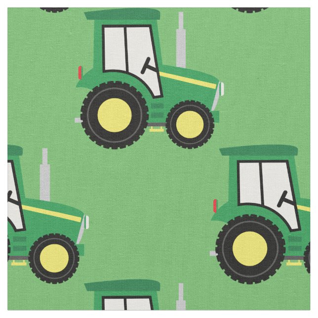 Cute Farm Kids Tractor Green Fabric (Close Up)