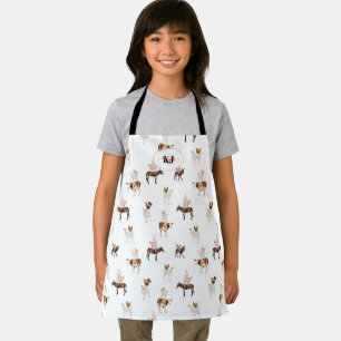 Cute Farm Life Animal Pattern   Monogram Apron