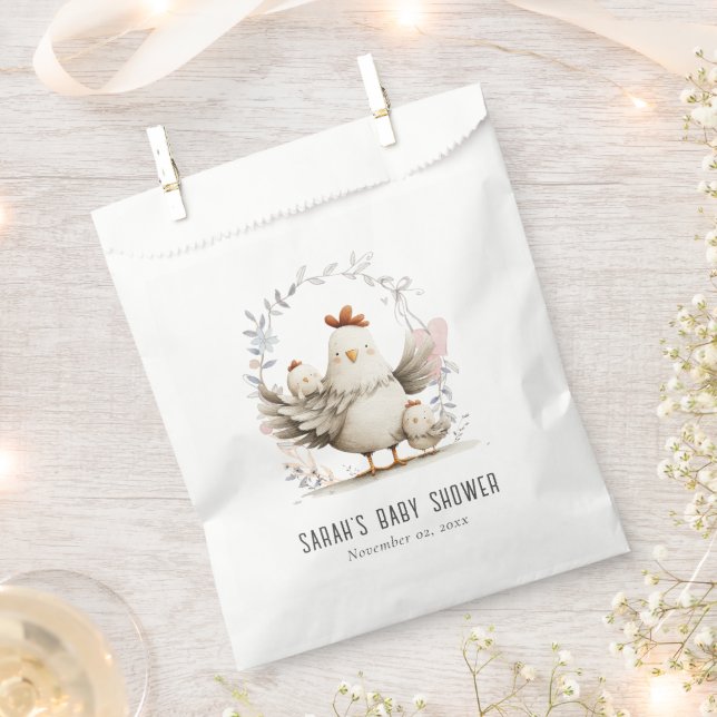Cute Farm Mum and Baby Chick Floral Baby Shower Favour Bag (Clipped)
