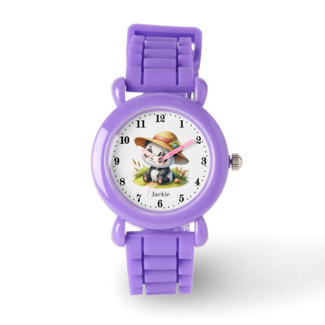 Cute Farm Panda add name girls Watch (Front)