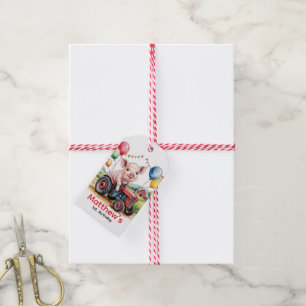 Cute Farm Pig On A Tractor 1st. Birthday Party Gift Tags