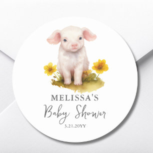 Cute Farm Piglet Baby Shower Favour Sticker