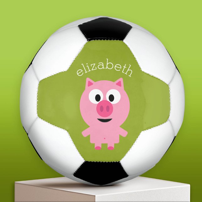Cute Farm Piglet - Pink and Lime Green Soccer Ball (Custom Soccer Ball with a Cartoon Pig)
