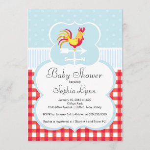 Cute Farm Roaster Baby Shower Invitation